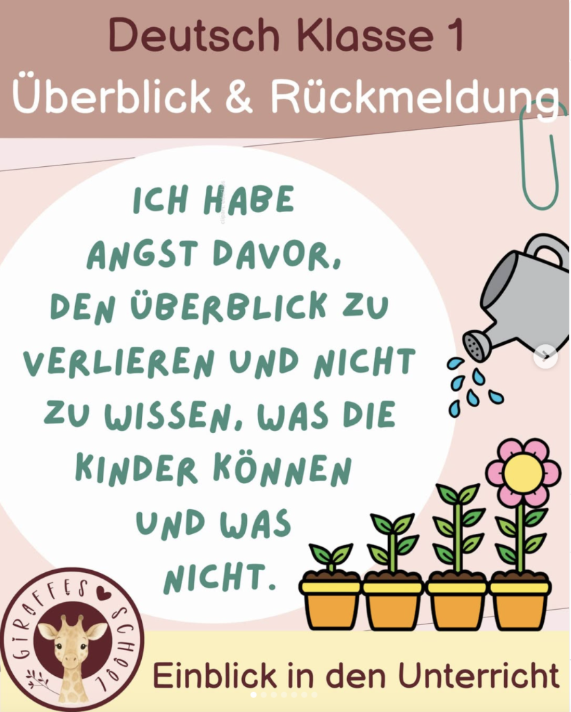 Screenshot eines Instagram-Beitrags von Giraffes Love School zum individuellen Buchstabenweg in Klasse 1