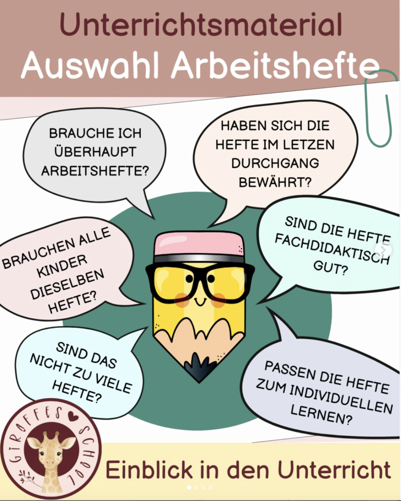 Screenshot eines Instagram-Beitrags von Giraffes Love School zur Auswahl des Unterrichtsmaterials