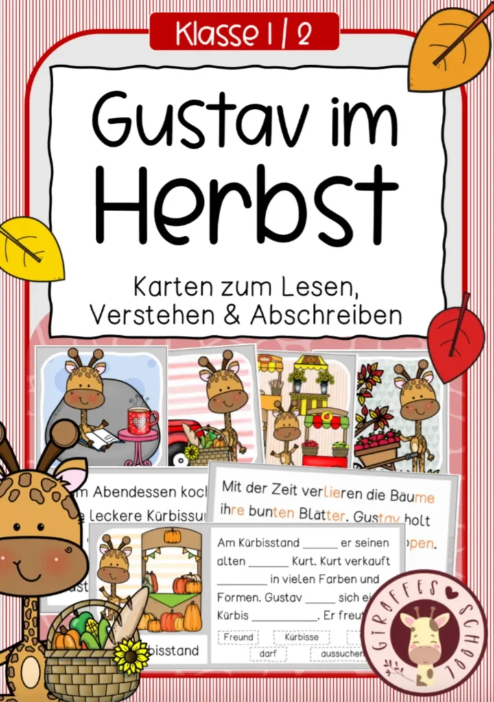 Lesekarten Gustav im Herbst zum Lesen, Verstehen und Abschreiben für die 1. und 2. Klasse