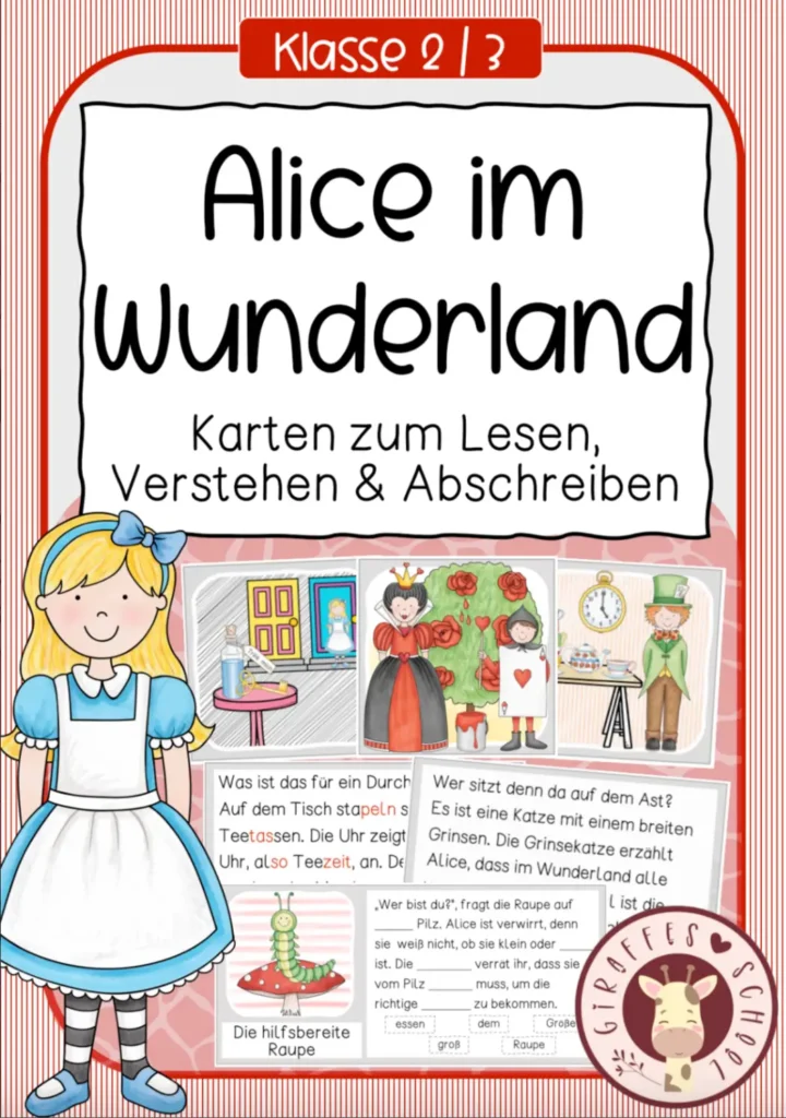 Lesekarten Alice im Wunderland zum Lesen, Verstehen und Abschreiben für die Grundschule